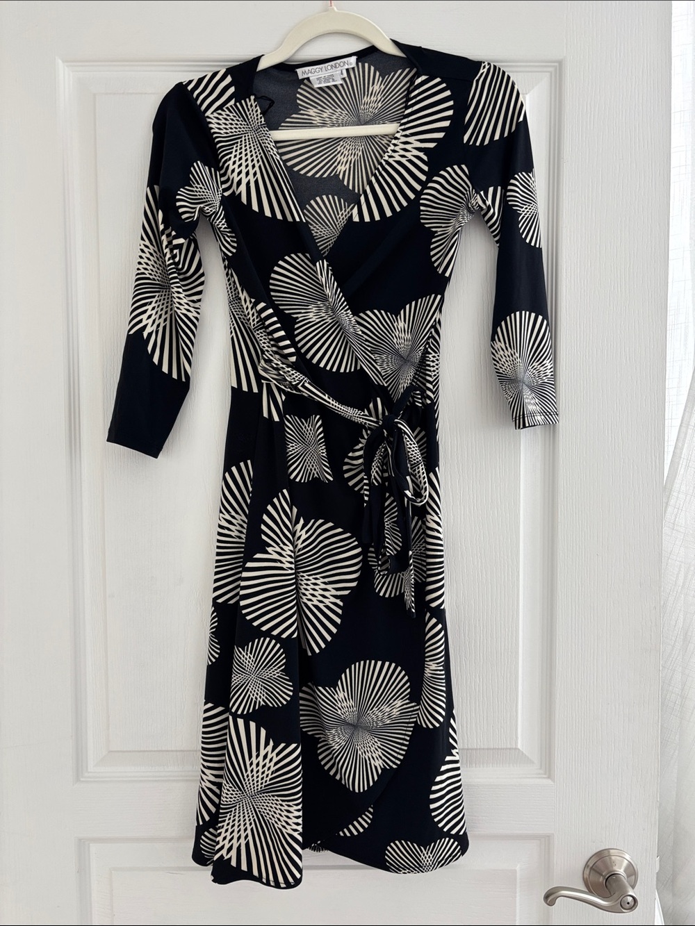 Maggy London Black & White PrintedWrap Dress
